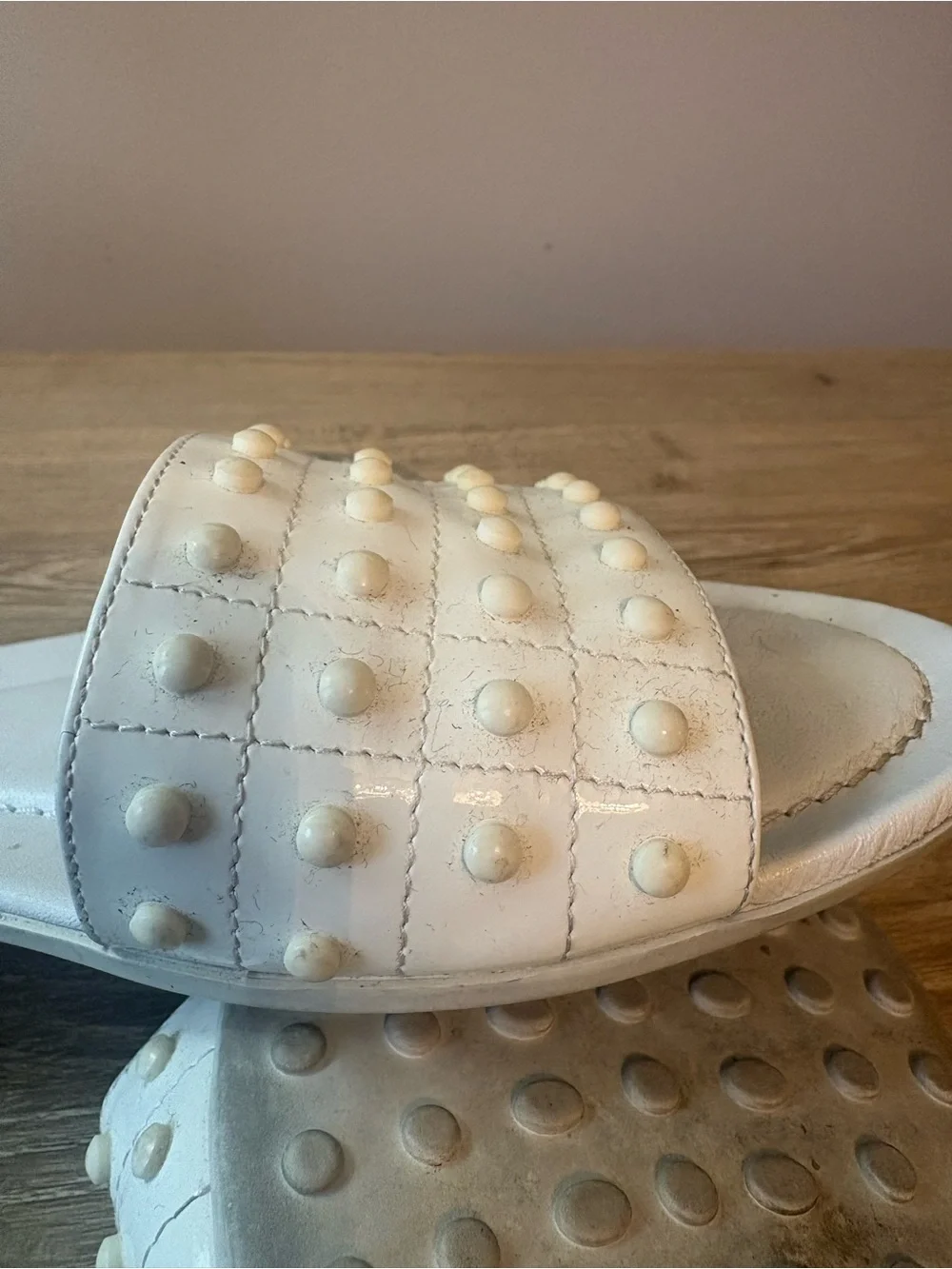Tod’s White Patent Leather Gommino Stud Slide Sandals Women’s EU 37.5